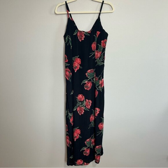 Vintage Y2K Rampage Clothing Co Elegant Black Red Floral Midi Slip Dress Size 7 - Picture 1 of 6